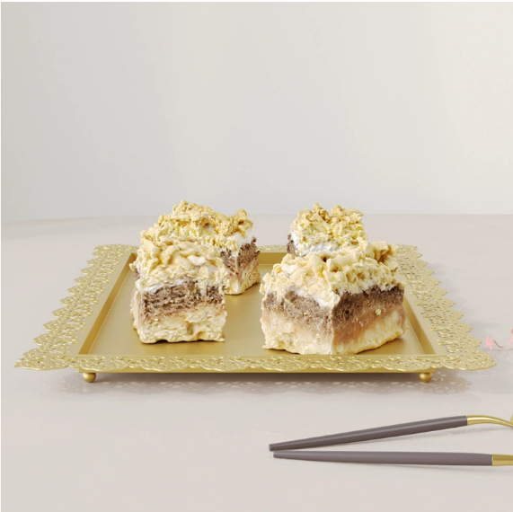 Transfronterizos de hierro forjado pastel plato de postre plato cuadrado plato europeo plato rectangular plato de punto occidental plato de té de encaje blanco