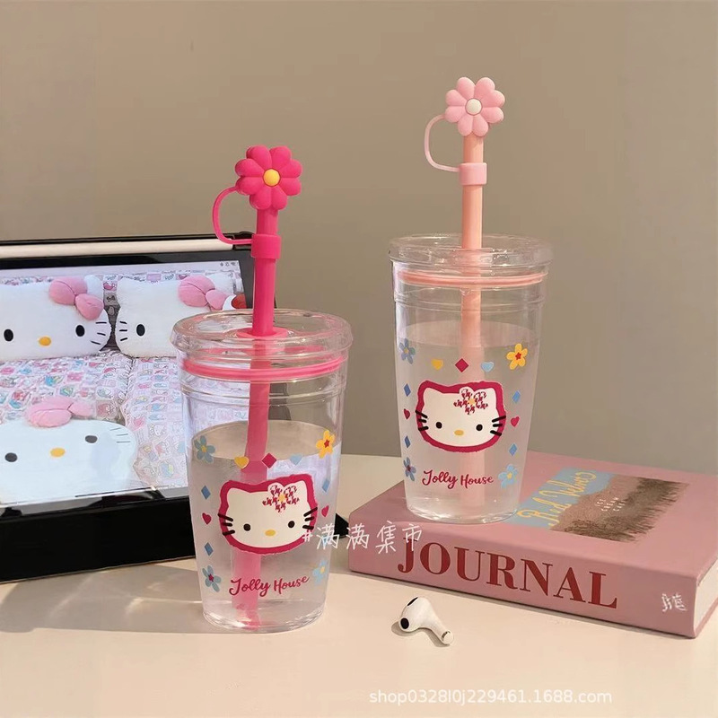 HelloKitty水杯卡通可爱凯蒂吸管塑料杯咖啡杯牛奶学生高颜值杯子|undefined
