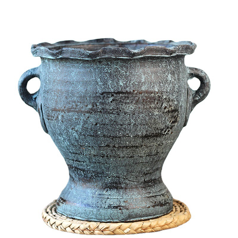 Gran diámetro maceta suculenta maestro acantilado pila de gres hecho a mano vintage arcilla alta decoración florero transpirable estilo chino