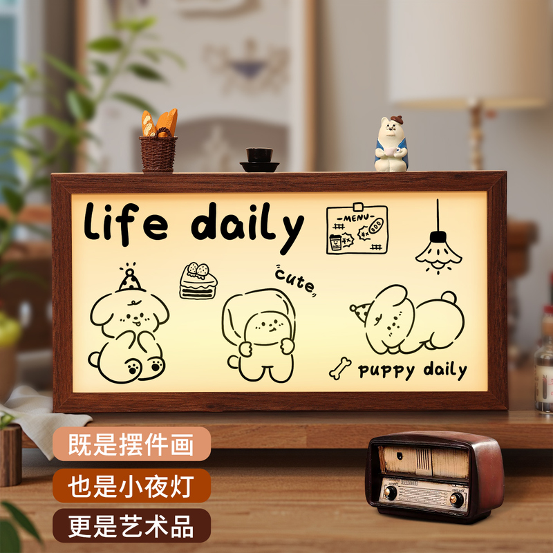 Coffee Corner Light Box DIY Desktop Decoration Led Night Light Picture Frame Living Room Bedroom Ins Home Decor High-End Wooden