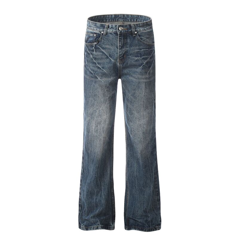 G6138 American-style Retro High-end Wash Blue Street Fashion Lightning Pattern Design Men's Slim-fit Micro-blazer Jeans