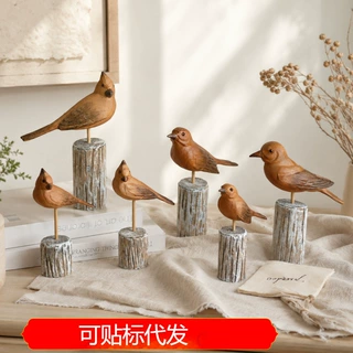 跨境木质工艺品小鸟摆件海鸟树桩鸟地中海样板房木头家居装饰摆件