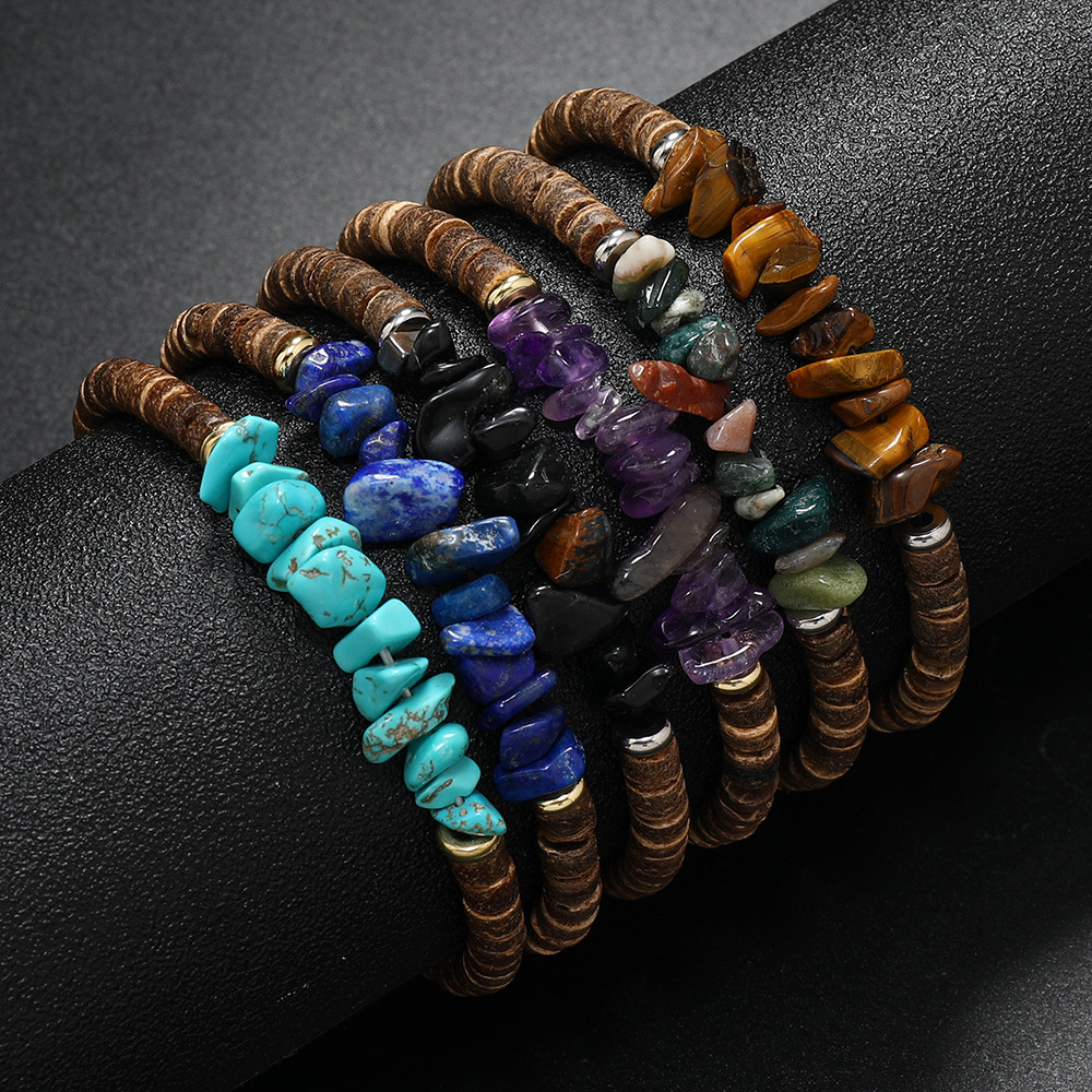 Retro Geometric Color Block Natural Stone Bracelets In Bulk display picture 1