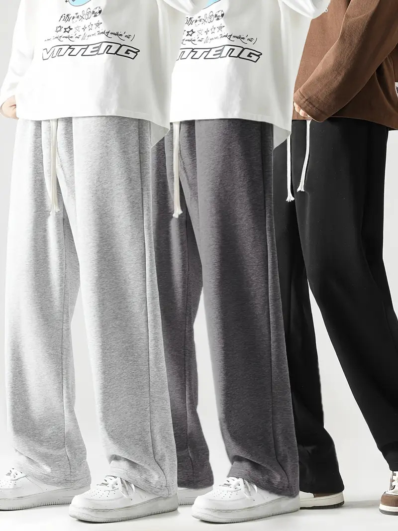 ​Men's Straight-Leg Pants – Vintage-Inspired Polyester Trousers With Adjustable Drawstring (Unisex Streetwear Style)​_viptrois.com