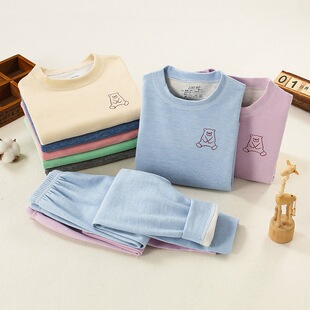 Children's German thermal underwear set boys' wool silk autumn clothes autumn pants girls' ground plush padded autumn and winter pajamas