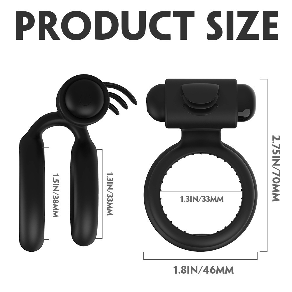 10-Frequency Vibrating Double Penis Ring, Tongue-Licking Couples Wearable, Silicone — detail image 2