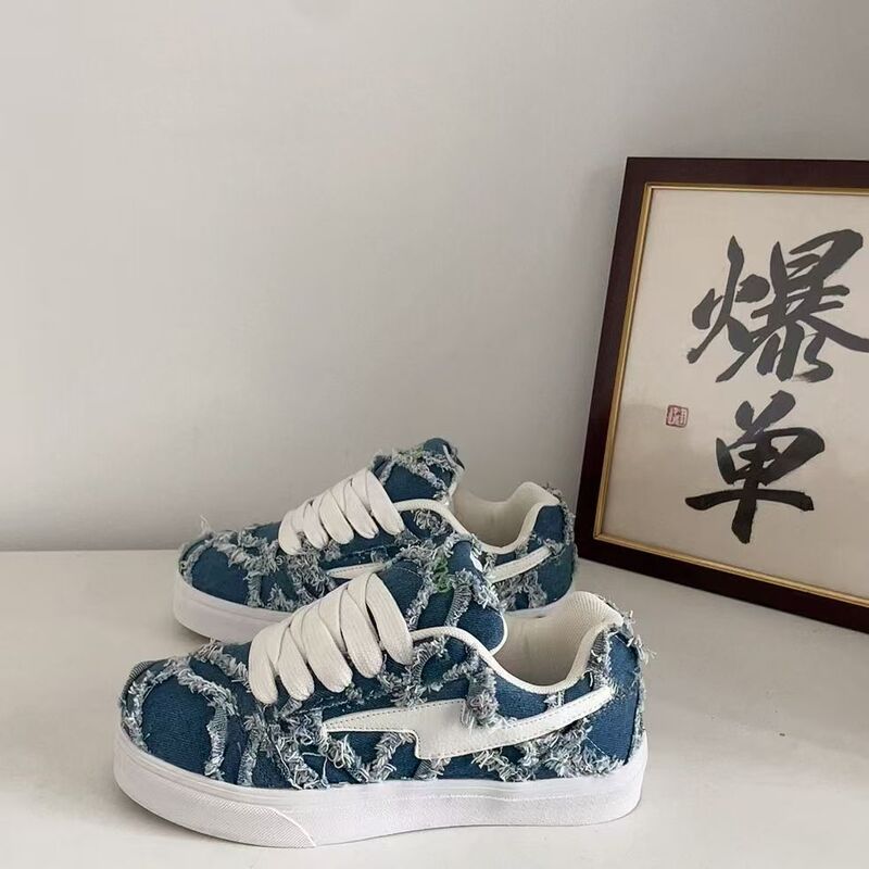 2024 National Trendy Ins Style Niche Vintage Contrast Denim Shoes Chic Couple Lightweight Casual Sports Skateboard 2024 National Trendy Ins Style Niche Vintage Contrast Denim Shoes Chic Couple Lightweight Casual Sports Skateboard