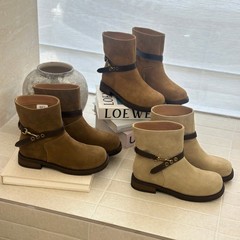 粗跟皮带扣马丁靴女2025秋厚底牛仔靴复古粗跟机车短靴堆堆靴子