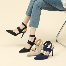 935-9玛丽珍女单鞋织物细跟高跟性感侧空尖头女鞋脚腕扣带时尚女