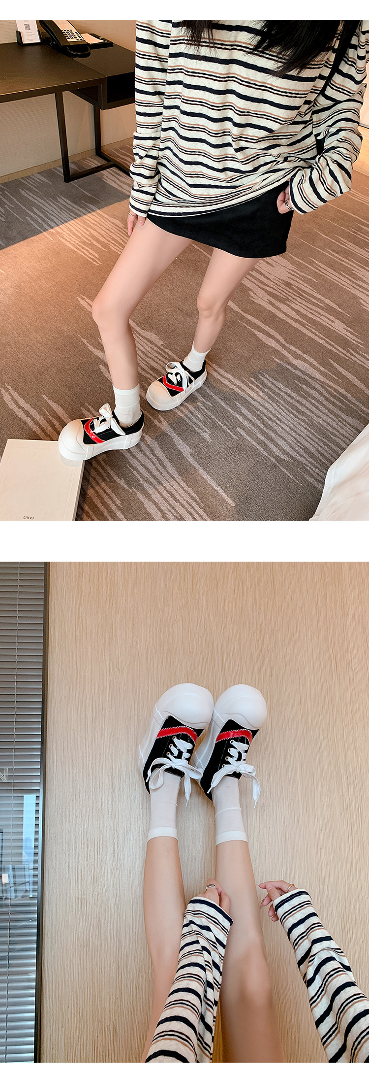 Giày sneaker nữ chunky đế dày tăng chiều cao, phối màu cổ điển — màu đen, màu trắng chi tiết 13