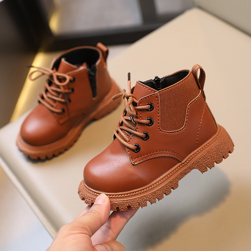 New Autumn Children's Fashion English Short Boots for Boys Side Zip Fashion Martin Boots for Girls Soft Sole Single Boots Solid Color