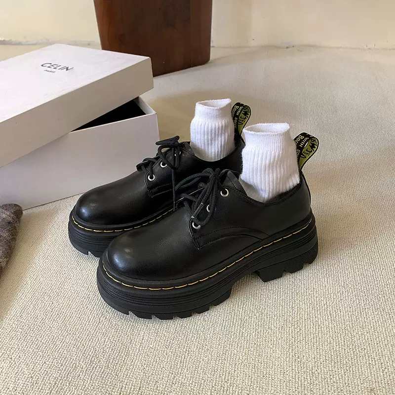 葡萄妈studiolee英伦风系带增高粗跟厚底德比单鞋圆头小皮鞋女鞋