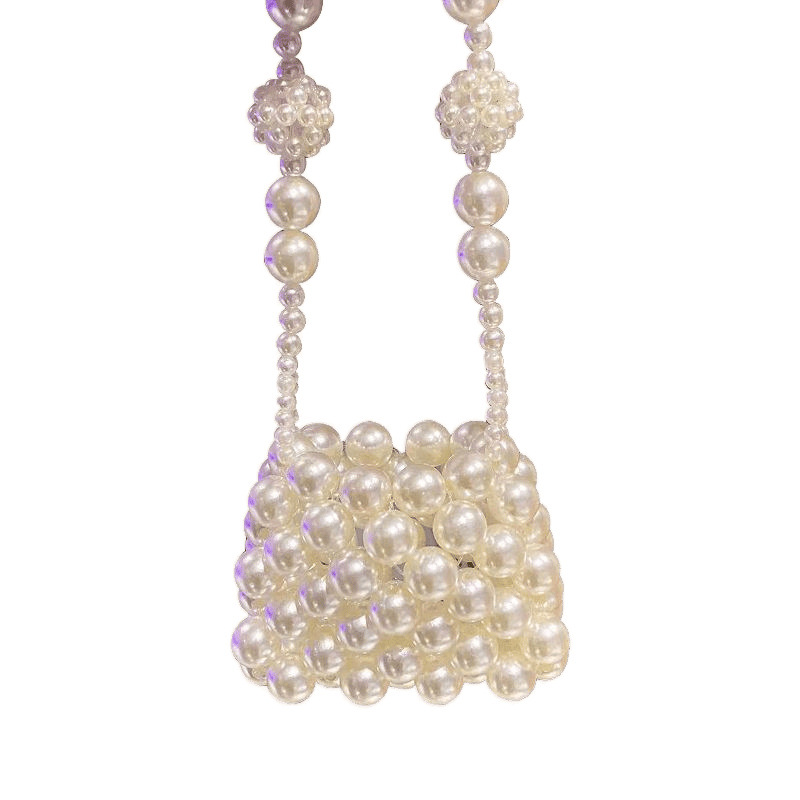Mini bolsa de mão com pérolas feita à mão para mulher_voghion.com