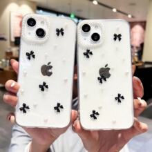 透明立体黑色白色蝴蝶iPhone15小珍珠手机保护套 MATE60PRO时尚款
