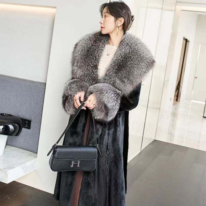 Autumn and Winter Outwear Cross Mink Imitation Fur Outwear Long Lady Imitation Fox Fur Collar Women's Thickeneded Imitation Mink Fur Women's Clothing