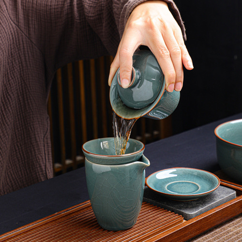 Honey-colored glaze Ge Kiln tea set gift box full set of open-piece ceramic Kung Fu tea set teapot household high-end tea maker
