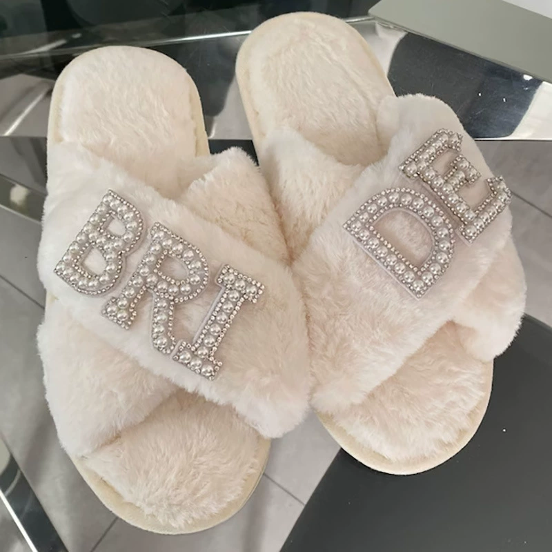 Товар для быстрой распродажи: пухлые тапочки с жемчужной буквой BRIDE, открытым носком, свадебные, подарок для невесты/вечеринки