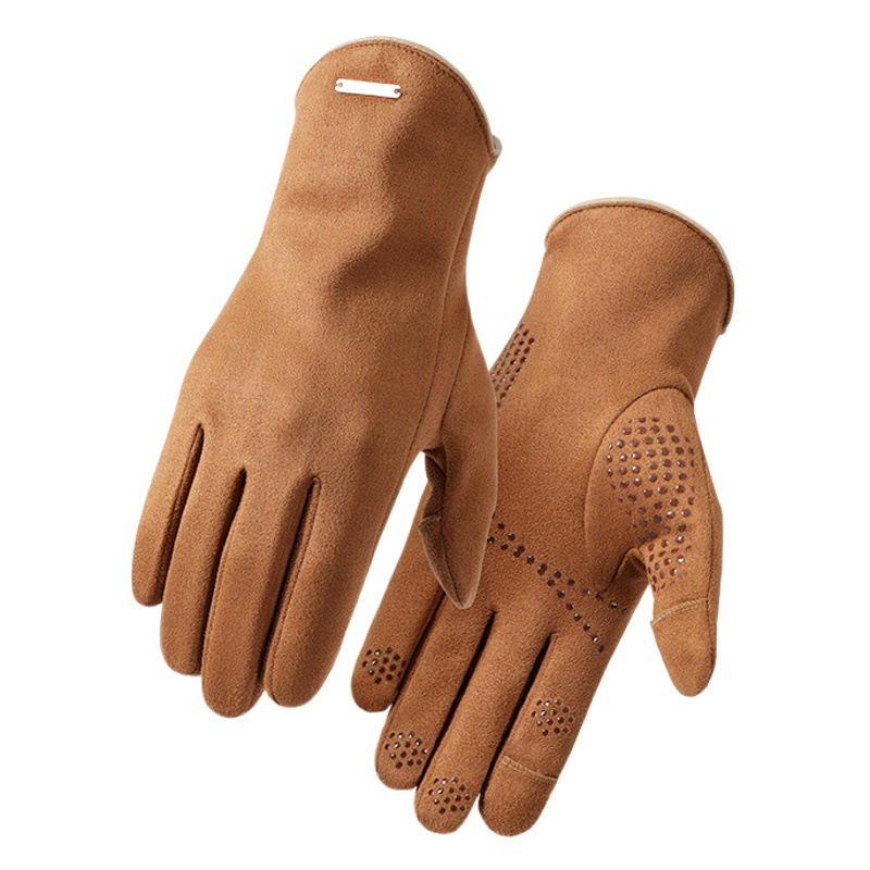 Guantes de gamuza de invierno para hombres y mujeres con forro polar cálido ciclismo Otoño e Invierno lindo pantalla táctil guantes de cuero impermeable dedo abierto