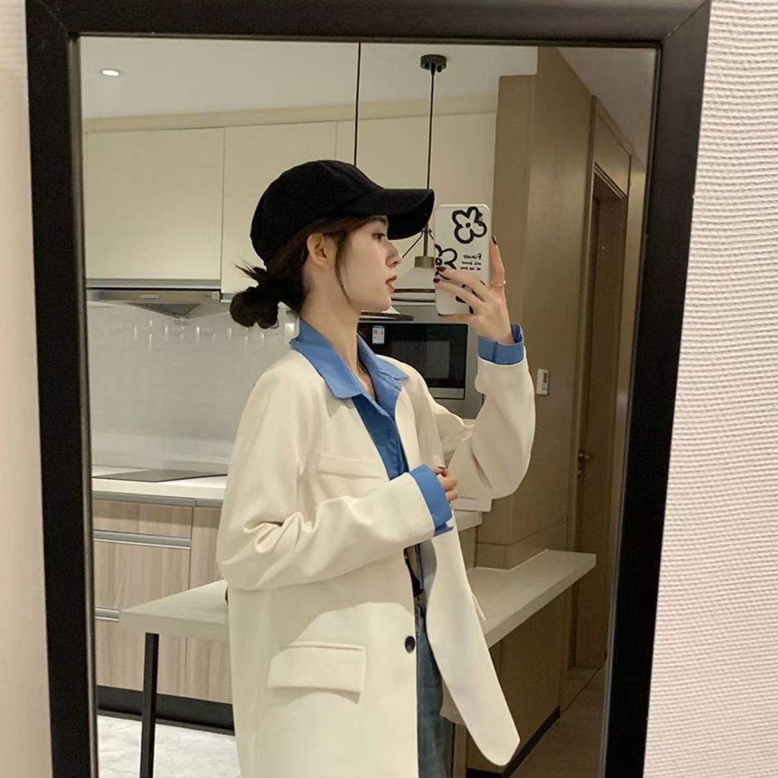 黑色假两件套西装外套女2025新款时尚春秋韩系感小个子休闲小西服