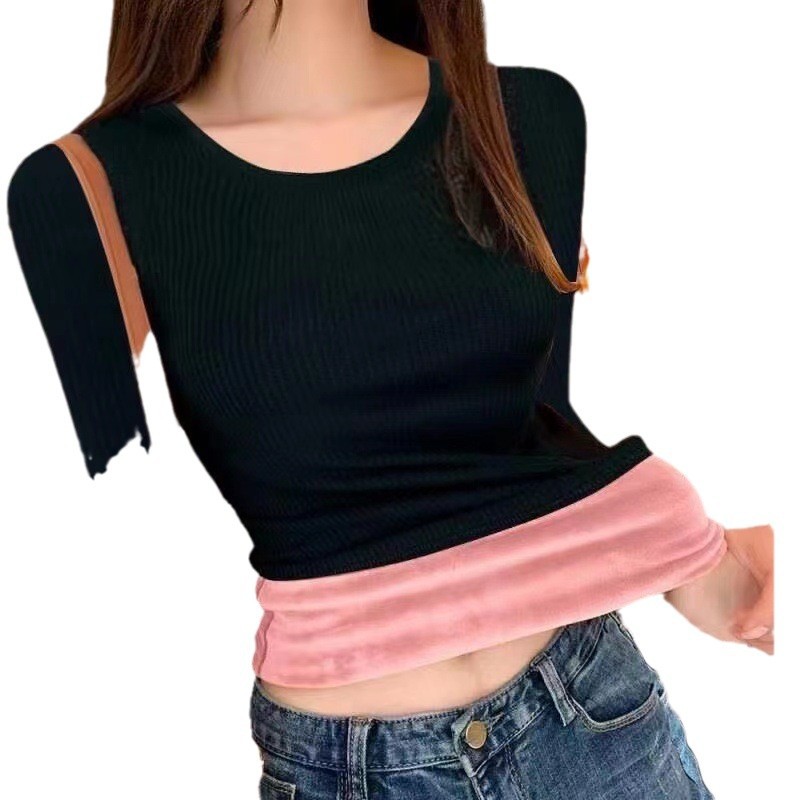 벨벳과 두꺼운 여성용 가을 겨울 보온 속옷, 플러스 사이즈 뚱뚱한 여자, 날씬한 속옷, 긴팔 바닥 셔츠, 가을 옷