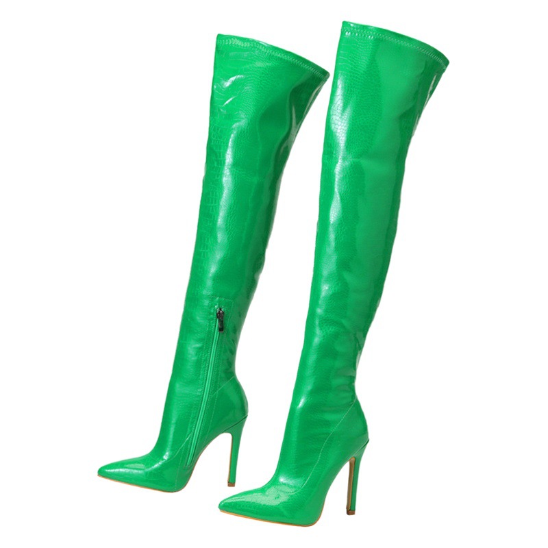 Botas de Mujer, Botas Ajustadas, Estilo de Comercio Exterior, Tacones Altos Europeos y Americanos, Punta Puntiaguda, Tacones de Aguja, Sexy, Estilizadoras, Botas por Encima de la Rodilla, Botas Largas Antideslizantes para Mujer