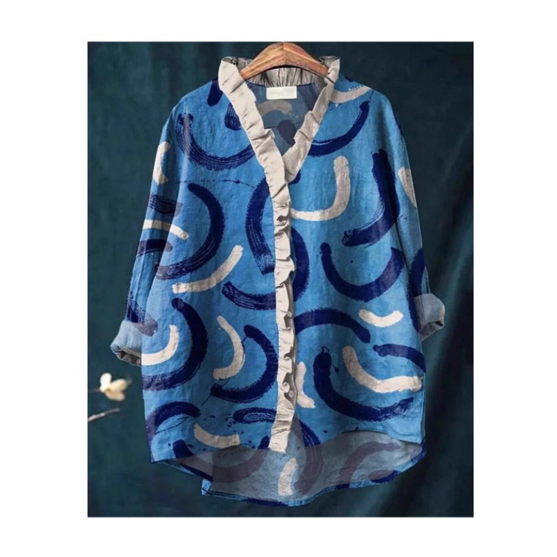 Cross-Border 2025 Autumn New Women's Clothing Amazon Aliexpress Loose Printed Round Neck Casual Women's Shirt Cross-Border 2025 Autumn New Women's Clothing Amazon Aliexpress Loose Printed Round Neck Casual Women's Shirt