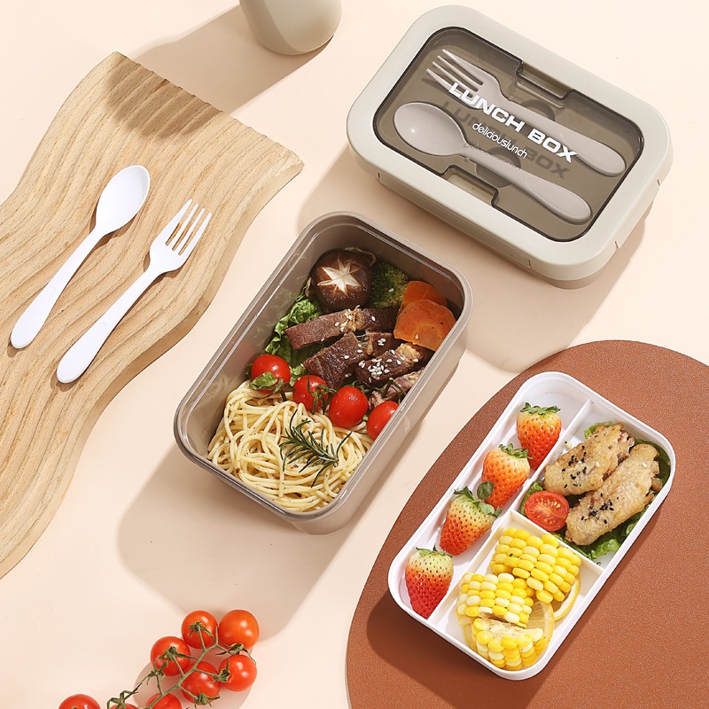 Inswind PP caja de comida ligera de doble capa con cubiertos 304 caja de almuerzo de acero inoxidable conveniente caja de frutas de picnic