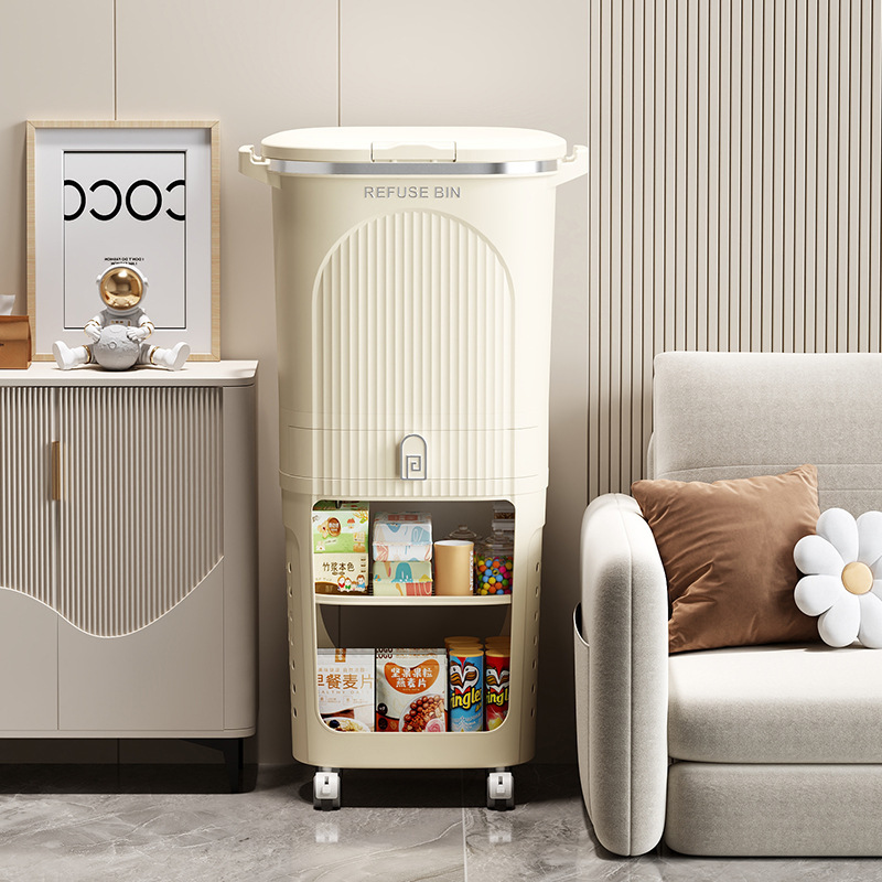 Classification Trash Bin Household Kitchen Dry and Wet Separating Storage Bucket Slit Foot Storage Rack with Lid Integrated Storage Rack