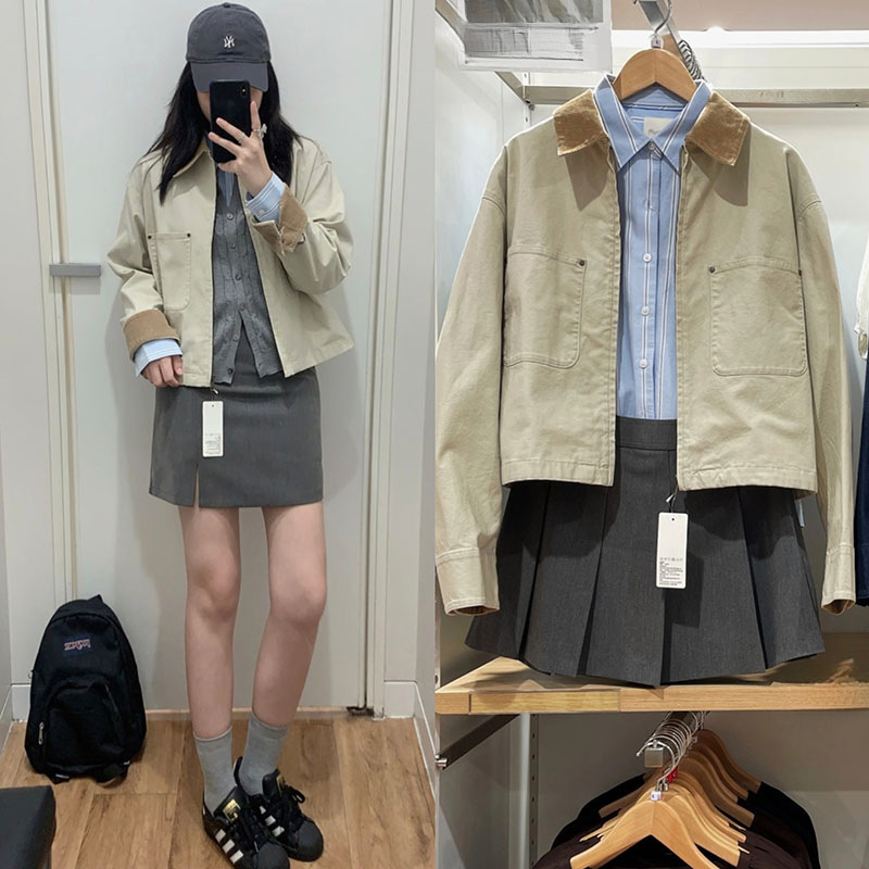 Women's 2026 Casual Zipper Short Jacket Coat Barn Style Turn-down Collar Fashion Jacket New Model E479208 Women's 2026 Casual Zipper Short Jacket Coat Barn Style Turn-down Collar Fashion Jacket New Model E479208