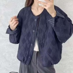 韩版时尚百搭圆领外套女2025秋季新款宽松休闲夹克轻薄棉衣上衣潮