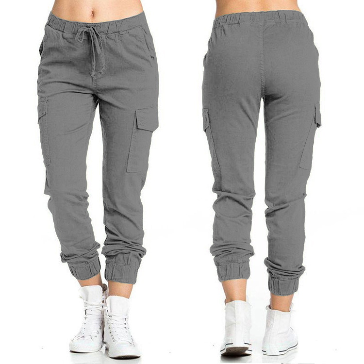 2024 europeo y americano transfronterizo AliExpress Amazon Pantalones de mujer casual cintura elástica cuerda delgada bolsillo lateral Pantalones de mujer