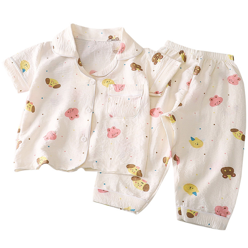 Traje de pijama para niños verano nuevo estilo niñas pantalones finos de manga corta ropa de aire acondicionado para bebés ropa de hogar para niños
