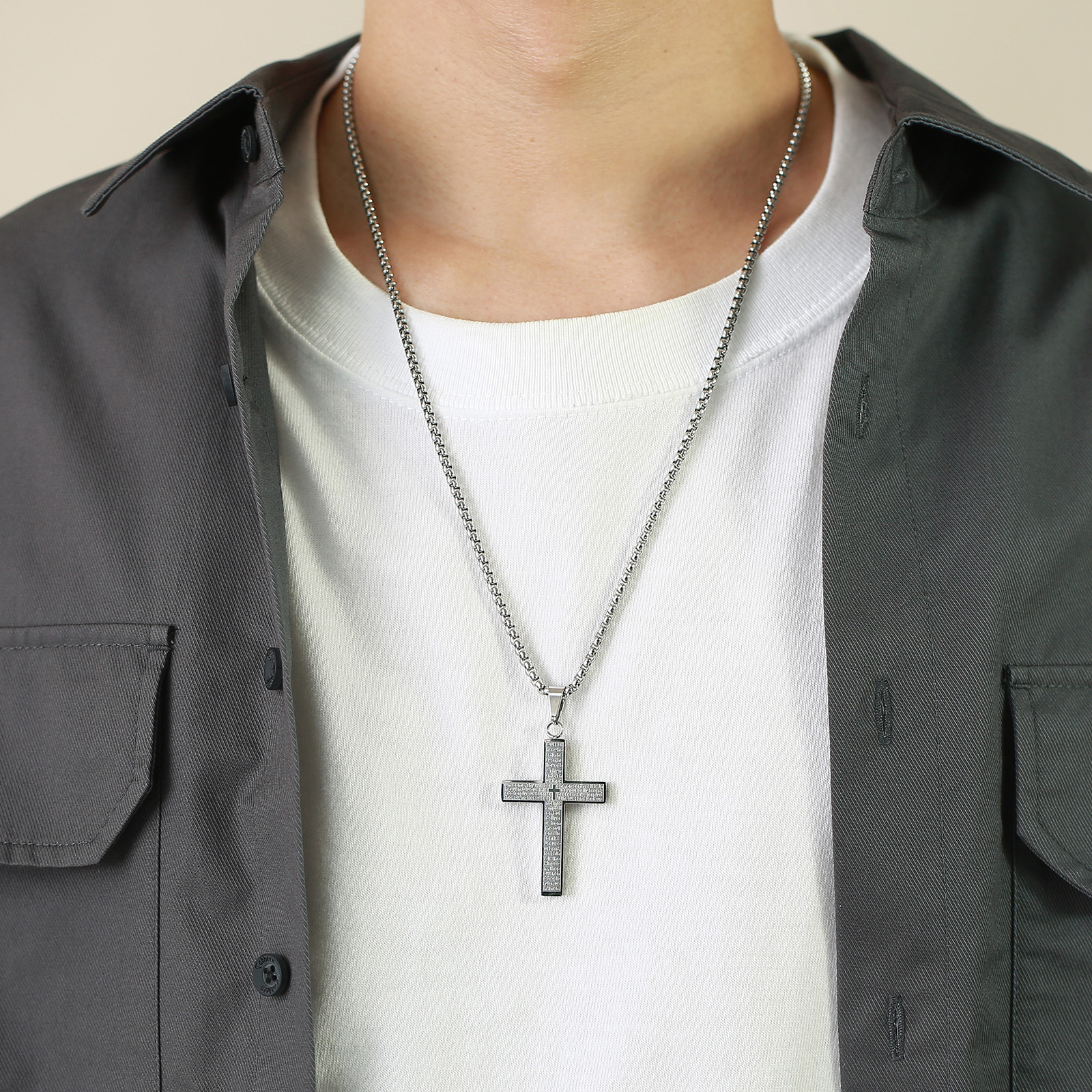 Simple Style Cross Titanium Steel Plating Pendant Necklace display picture 6