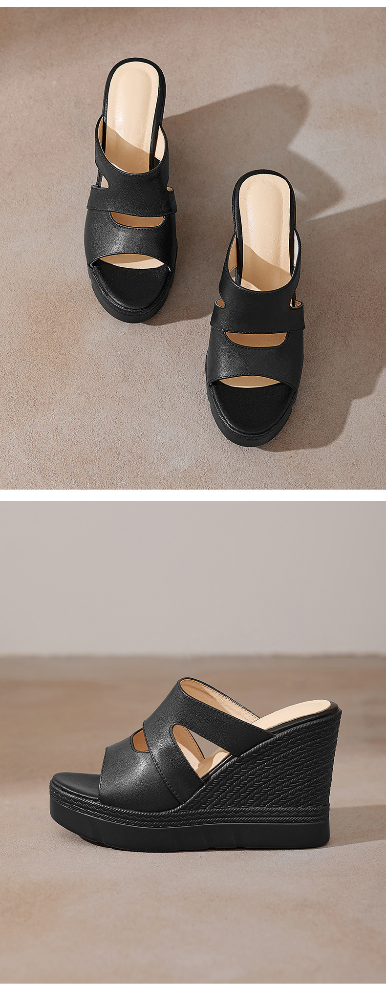 Sandal cao gót nữ hở mũi đế xuồng dày 10 cm — đen chi tiết 10