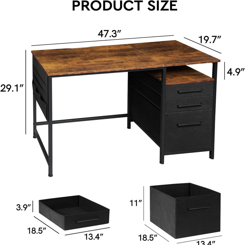 Cross-Border Desk Computer Desk with Storage with Drawers 47inch Office Desk with 2 Drawers and Shelves