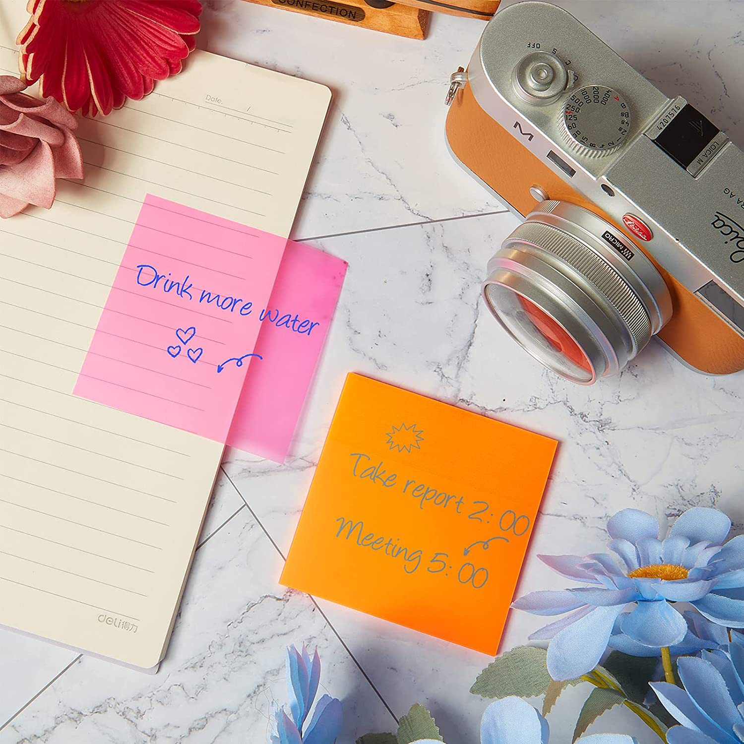 50 Sheets Colorful Waterproof PET Transparent Memo Sticky Note Paper Daily To Do It Check List Paperlaria School Stationery