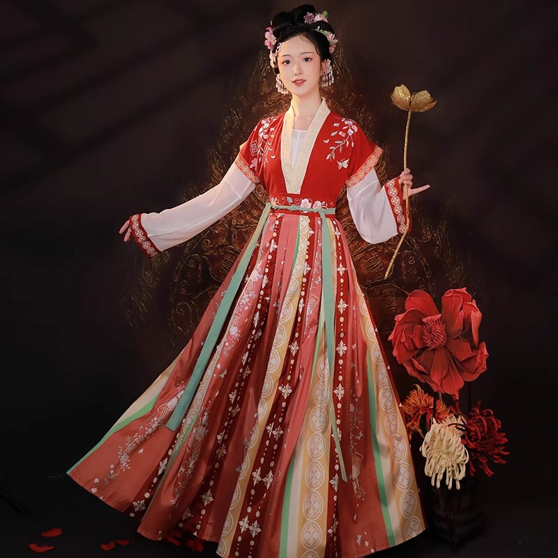 Original Hanfu for Women 2026 New Style [Feng Wu Zui] Tang-Style Half-Sleeve Waist-Length Pleated Skirt for Spring, Summer, and Autumn Daily Wear