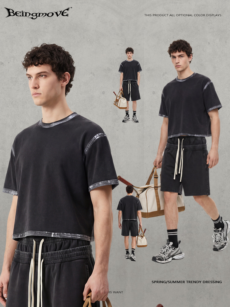 Calle secada| Marca de moda americana retro hecho viejo viento de basura Boxy pintado camiseta de manga corta casual blusa suelta hombre