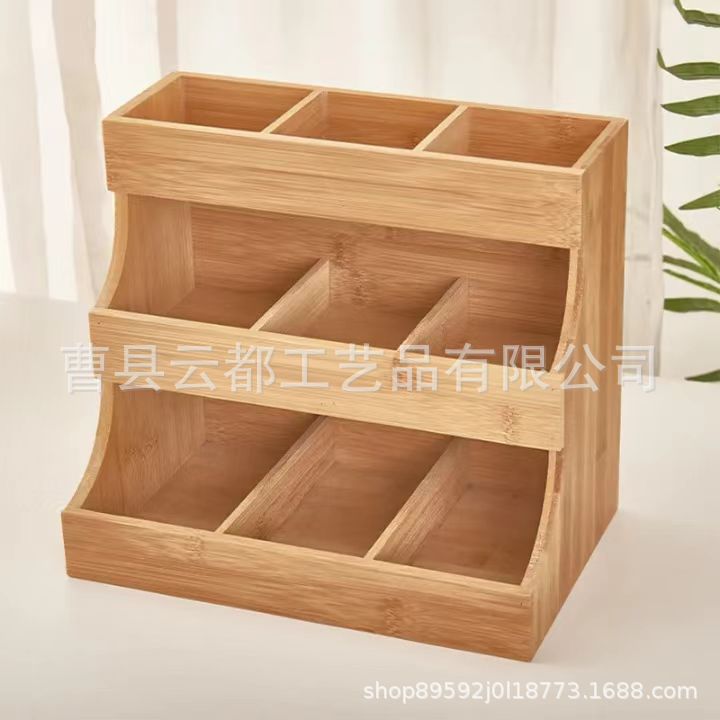 Spot Multi-Layer Storage Rack Solid Wood Kitchen Countertop Spice Jar Storage Rack Desktop Bamboo Multi-Layer Tea Bag Storage Rack