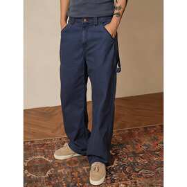 蓝色水洗做旧工装裤男款美式复古重工法工裤子cleanfit阔腿休闲裤