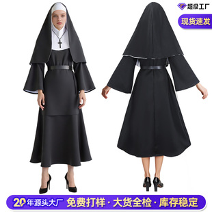 跨境THE NUN鬼修女cos万圣节表演服诡修女牧师长袍cosplay修女服-阿里巴巴