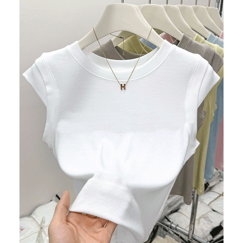 2026 Summer New Style Short-Sleeve Round Neck Slim-Fit T-Shirt for Women, Simple and Elegant Casual Top