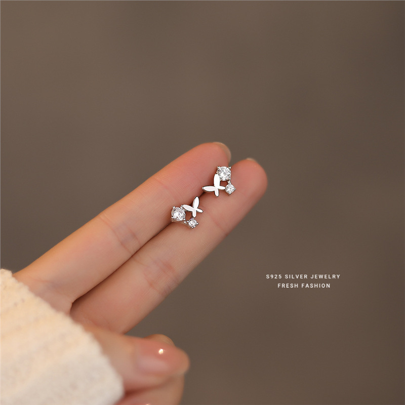 Butterfly Zircon Stud Earrings For Women Elegant Silver Jewellery_voghion.com