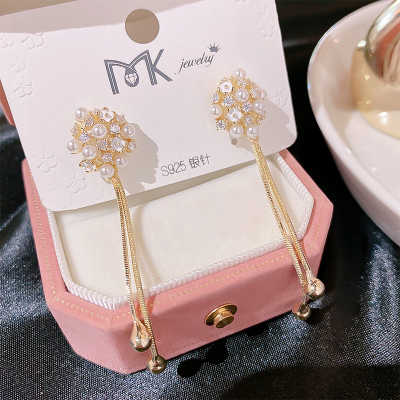 Sweet Round Heart Shape Bow Knot Copper Plating Inlay Pearl Zircon Drop Earrings 1 Pair