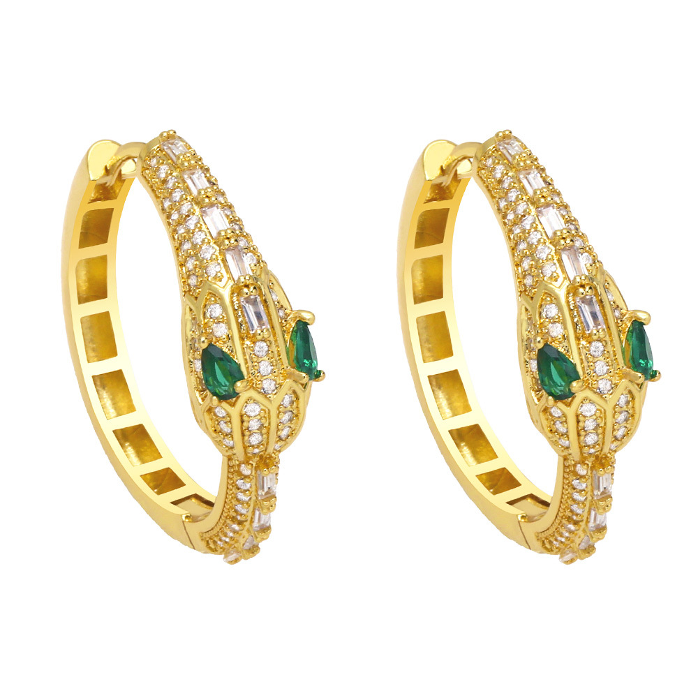 Grandes Boucles D'oreilles Simples En Cuivre Plaqué Or Et Zircon Incrusté En Forme De Serpent display picture 4