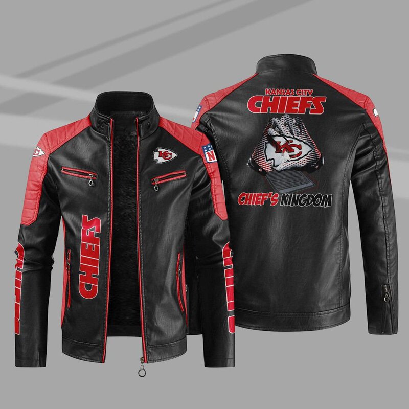 Chiefs Leather Jacket stand collar plus velvet team Fans Gift pu leather jacket new cross border men's casual jacket Chiefs Leather Jacket stand collar plus velvet team Fans Gift pu leather jacket new cross border men's casual jacket
