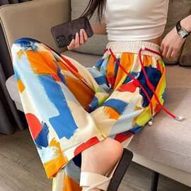 设计款扎染阔腿裤女2023夏季薄款多彩多巴胺垂感显瘦直筒休闲裤潮