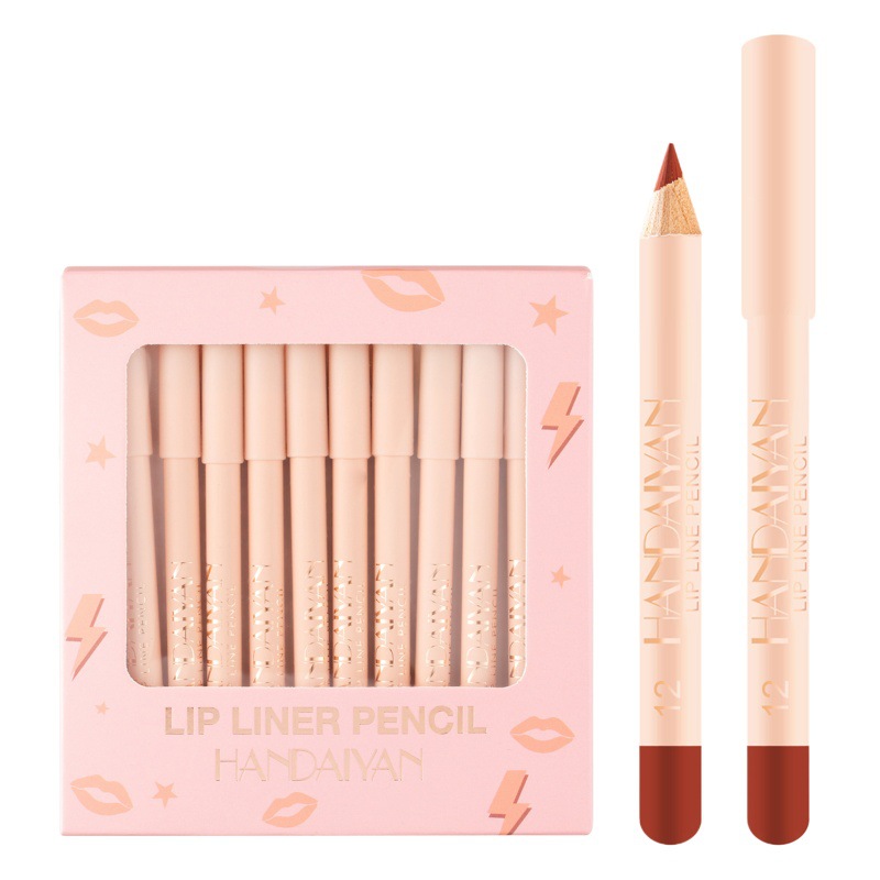 Set de 12 Delineadores de Labios Mate Transfronterizos Handaiyan, Delineador de Labios de Terciopelo, Set de Lápiz Labial de Larga Duración