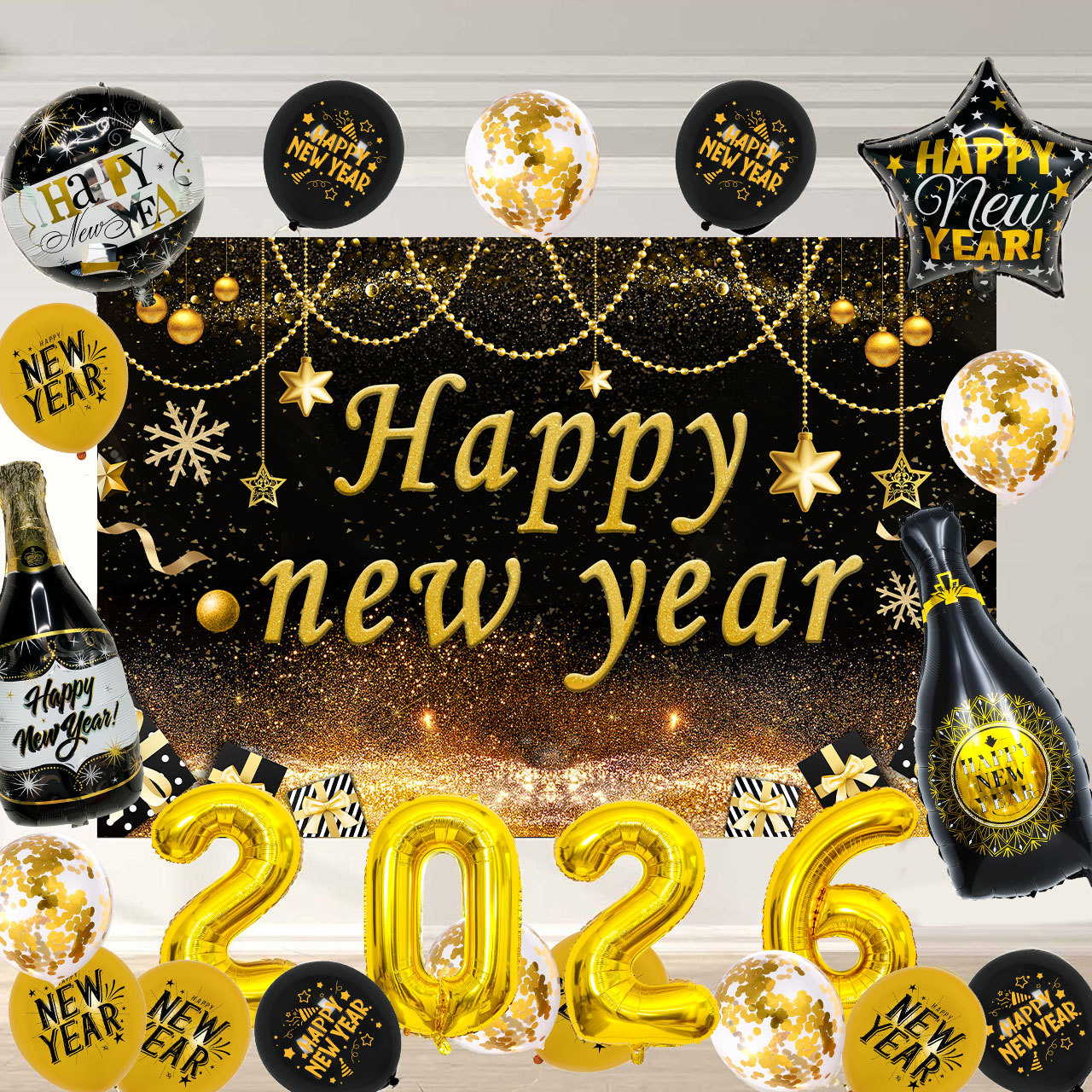 Globos de Año Nuevo, Set de Globos Transfronterizos 2026, Decoración de Año Nuevo, Globos Combinados de Látex y Película de Aluminio, Venta al Por Mayor