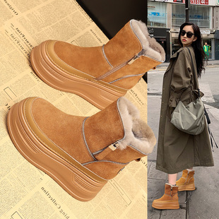 Sjn0398-1 Thick-Soled Snow Boots for Women in Winter Fleece-Lined and Thickeneded 2024 Height-Increasing Non-Slip Warm Short Boots